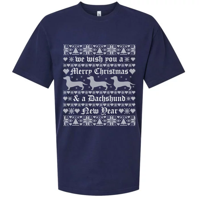 We Wish You A Merry Christmas Dachshund Ugly Sweater Pajama Gift Sueded Cloud Jersey T-Shirt