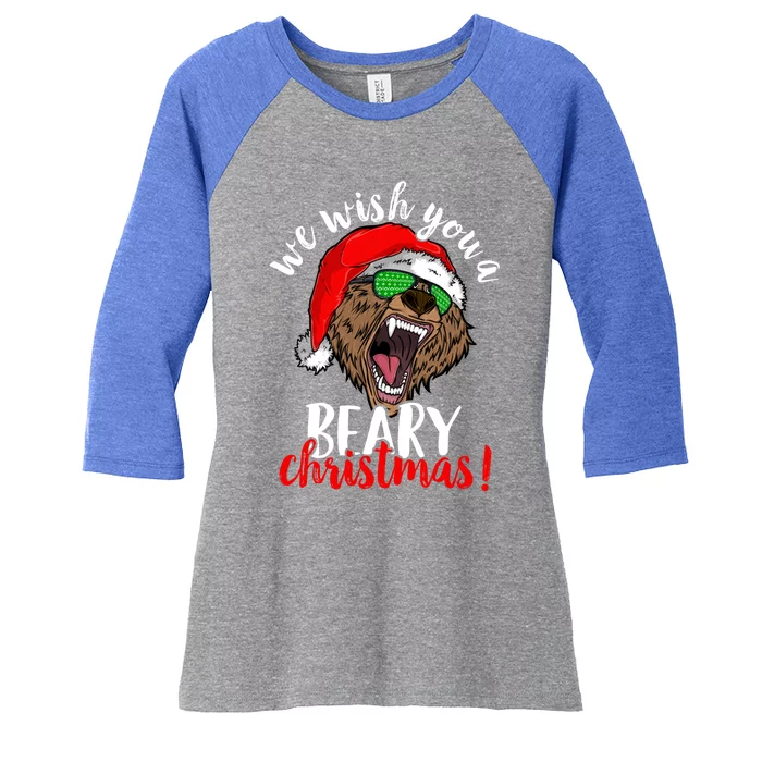 We Wish You A Beary Christmas Santa Bear Xmas Sunglasses Gift Women's Tri-Blend 3/4-Sleeve Raglan Shirt