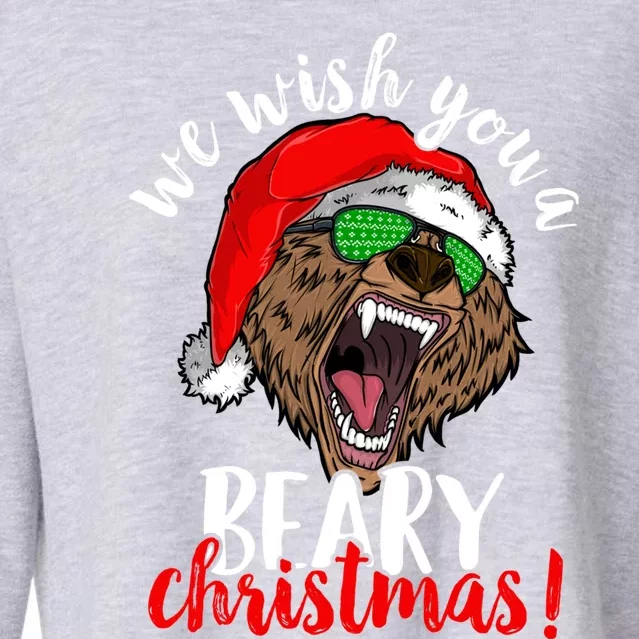 We Wish You A Beary Christmas Santa Bear Xmas Sunglasses Gift Cropped Pullover Crew