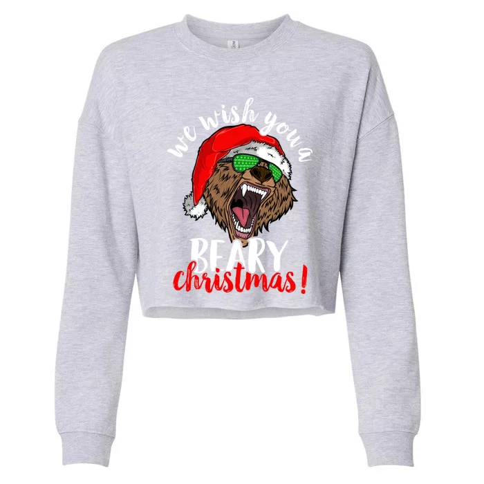 We Wish You A Beary Christmas Santa Bear Xmas Sunglasses Gift Cropped Pullover Crew