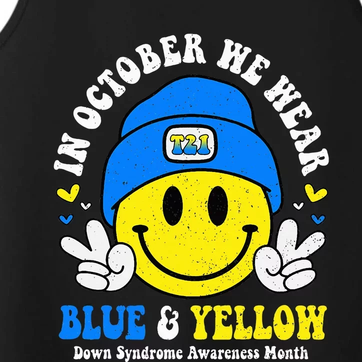 We Wear Yellow Blue Smile Face For Down Syndrome Awareness Performance Tank