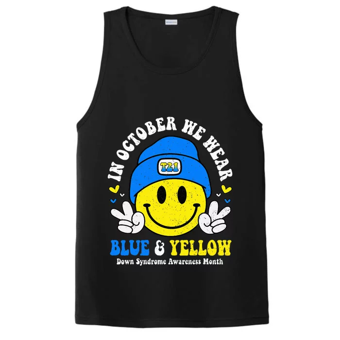 We Wear Yellow Blue Smile Face For Down Syndrome Awareness Performance Tank