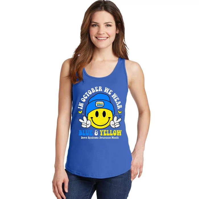 We Wear Yellow Blue Smile Face For Down Syndrome Awareness Ladies Essential Tank