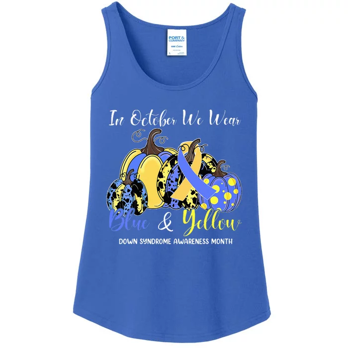 We Wear Yellow And Blue Pumpkins For Down Syndrome Awareness Ladies Essential Tank