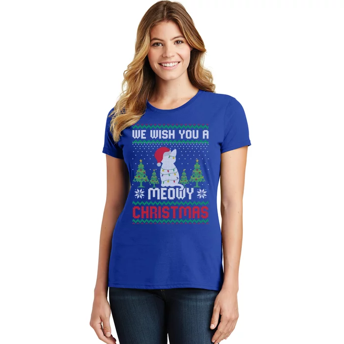 We Wish You A Meowy Xmas Ugly Christmas Sweater Cat Lover Gift Women's T-Shirt