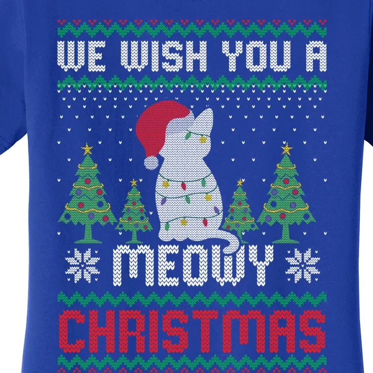 We Wish You A Meowy Xmas Ugly Christmas Sweater Cat Lover Gift Women's T-Shirt