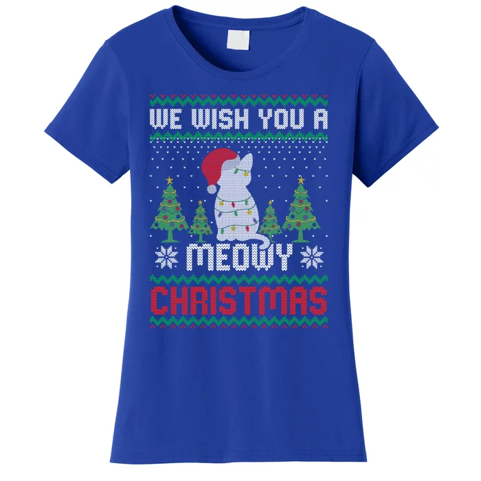 We Wish You A Meowy Xmas Ugly Christmas Sweater Cat Lover Gift Women's T-Shirt