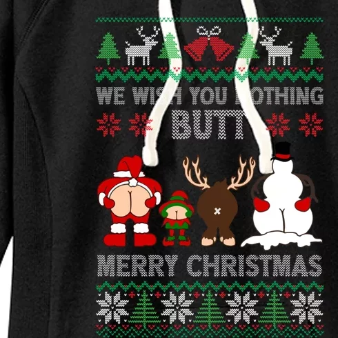 We Wish You Nothing Butt Merry Christmas Funny Santa Butt Cute Gift Women's Fleece Hoodie