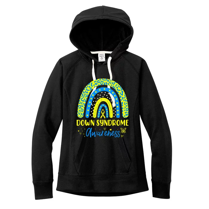 We Wear Yellow and Blue Down Syndrome Awareness Rainbow Women's Fleece Hoodie