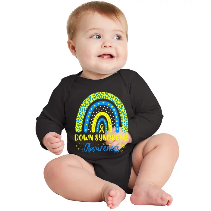 We Wear Yellow and Blue Down Syndrome Awareness Rainbow Baby Long Sleeve Bodysuit