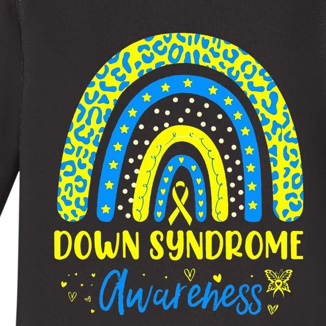 We Wear Yellow and Blue Down Syndrome Awareness Rainbow Baby Long Sleeve Bodysuit