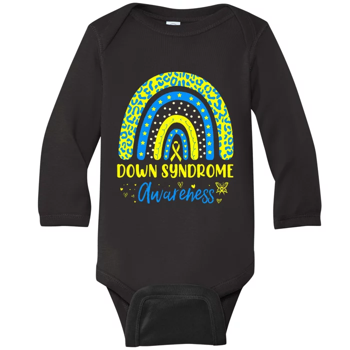 We Wear Yellow and Blue Down Syndrome Awareness Rainbow Baby Long Sleeve Bodysuit