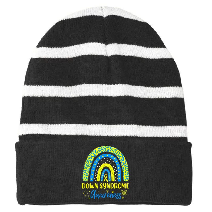 We Wear Yellow and Blue Down Syndrome Awareness Rainbow Striped Beanie with Solid Band