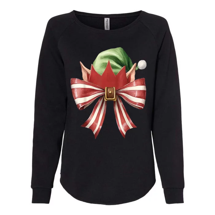 Women Xmas Cute Elf Coquette Bow Christmas Vibes Girly Gift Womens California Wash Sweatshirt