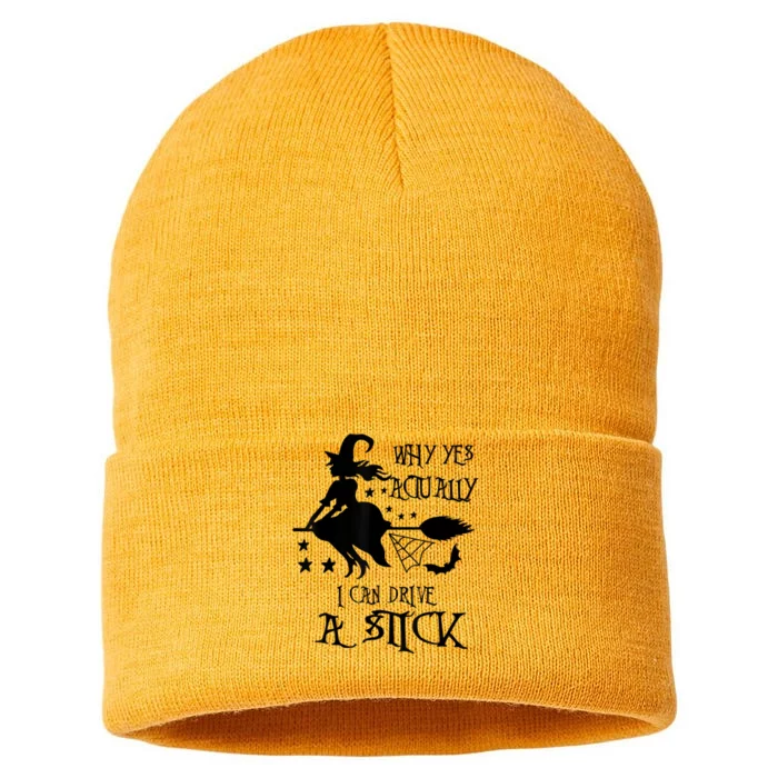 Why Yes Actually I Can Drive A Stick Funny Halloween Sustainable Knit Beanie