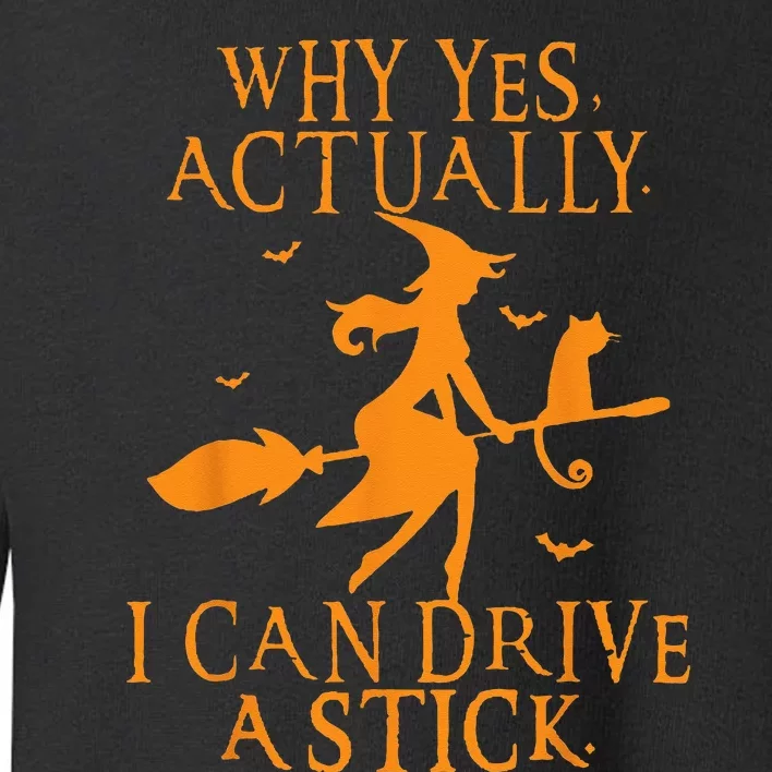 Why Yes Actually I Can Drive A Stick Halloween Witch & Cat Toddler Sweatshirt