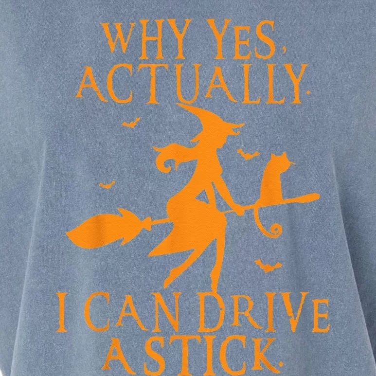 Why Yes Actually I Can Drive A Stick Halloween Witch & Cat Garment-Dyed Women's Muscle Tee