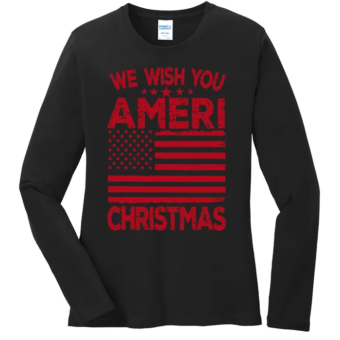 Wish You Ameri Christmas Funny USA Patriotic Ladies Long Sleeve Shirt