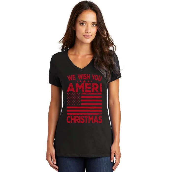 Wish You Ameri Christmas Funny USA Patriotic Women's V-Neck T-Shirt