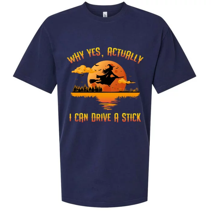 Why Yes Actually I Can Drive A Stick Funny Halloween Witch Sueded Cloud Jersey T-Shirt