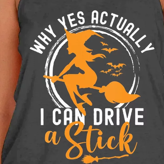 Why Yes Actually I Can Drive A Stick Halloween Witch Costume Women's Knotted Racerback Tank