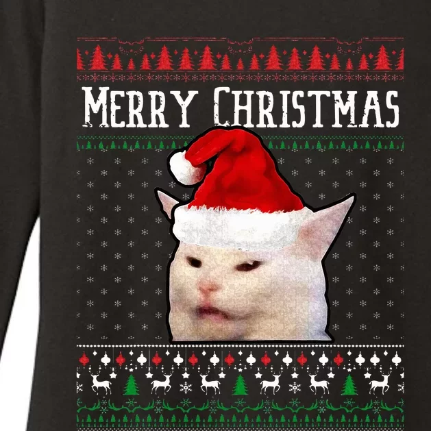 Woman Yelling at a Smudge Cat Ugly Christmas Sweater Meme Womens CVC Long Sleeve Shirt