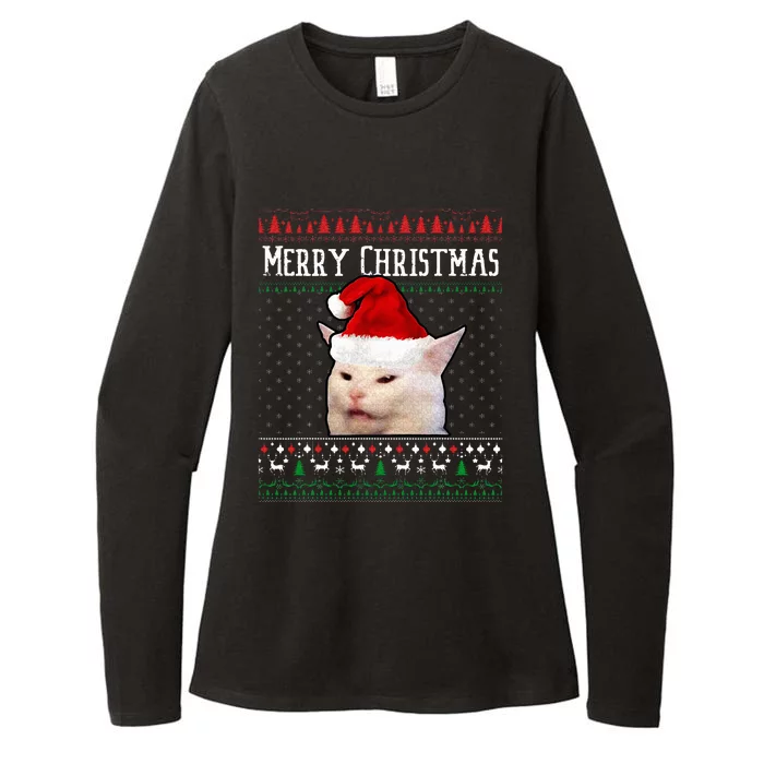 Woman Yelling at a Smudge Cat Ugly Christmas Sweater Meme Womens CVC Long Sleeve Shirt