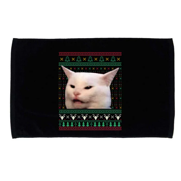 Woman Yelling At A Cat Ugly Xmas Sweaters Funny Meme Dress Microfiber Hand Towel