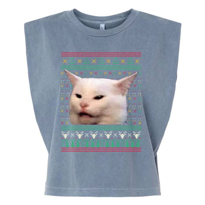 Woman Yelling At A Cat Ugly Xmas Sweaters Funny Meme Dress Garment-Dyed Women's Muscle Tee