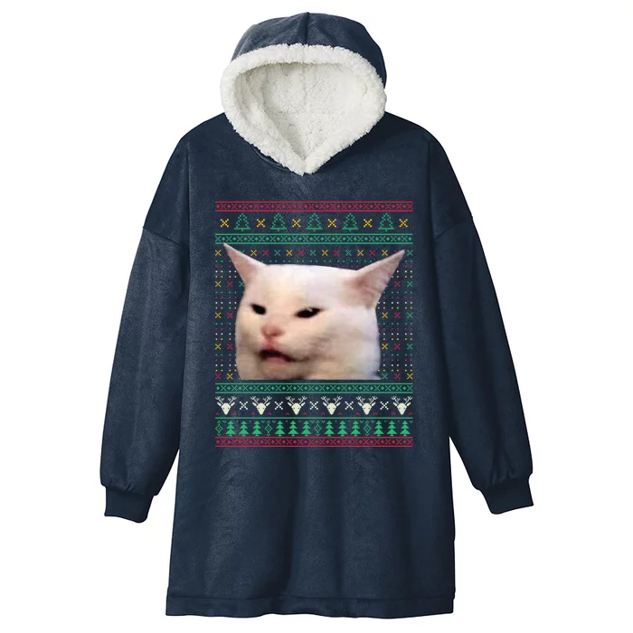 Woman Yelling At A Cat Ugly Xmas Sweaters Funny Meme Dress Hooded Wearable Blanket