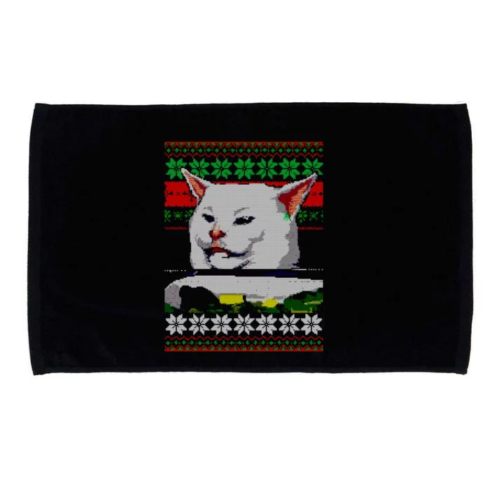 Woman Yelling At A Cat Ugly Christmas Sweater Meme Design Microfiber Hand Towel