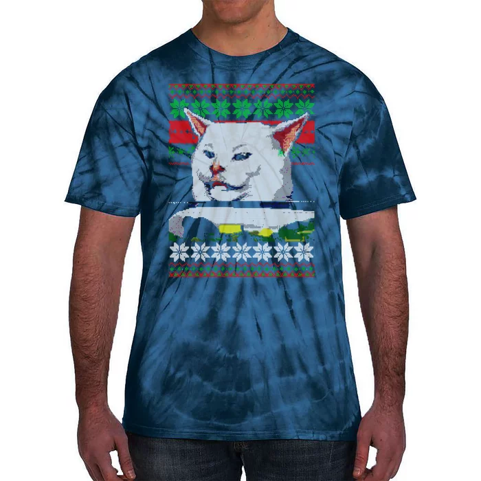 Woman Yelling At A Cat Ugly Christmas Sweater Meme Design Tie-Dye T-Shirt