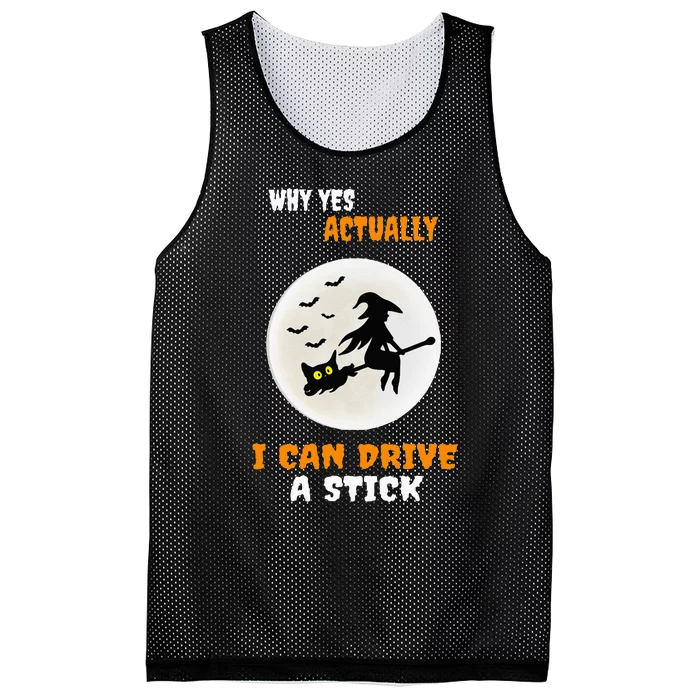 Why Yes Actually I Can Drive A Stick Halloween Witch & Cat Mesh Reversible Basketball Jersey Tank