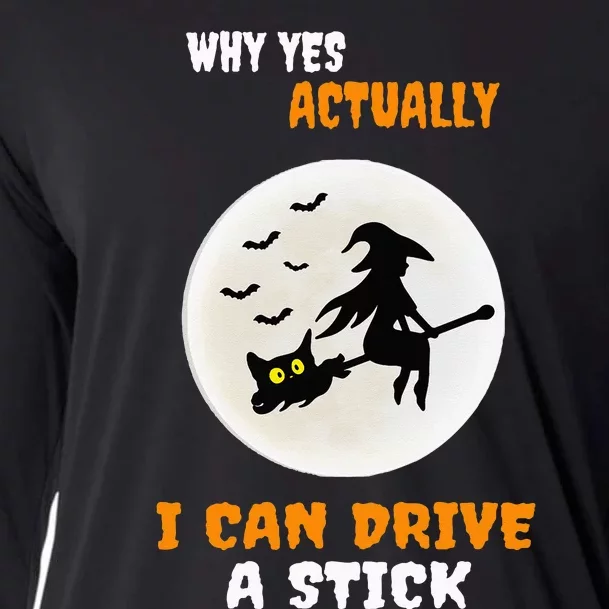 Why Yes Actually I Can Drive A Stick Halloween Witch & Cat Cooling Performance Long Sleeve Crew