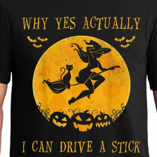 Why Yes Actually I Can Drive A Stick Halloween Witch & Cat Pumpkin Pajama Set