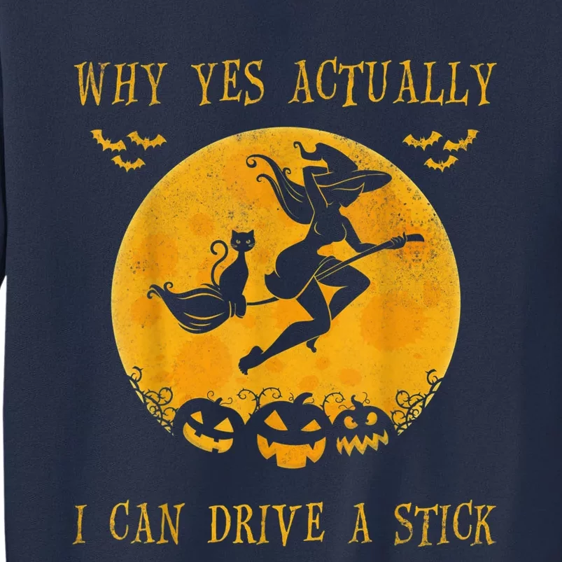 Why Yes Actually I Can Drive A Stick Halloween Witch & Cat Pumpkin Sweatshirt