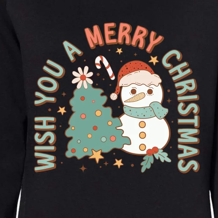 Wish You A Merry Christmas Xmas Tree Snow Retro Groovy Meaningful Gift Womens California Wash Sweatshirt