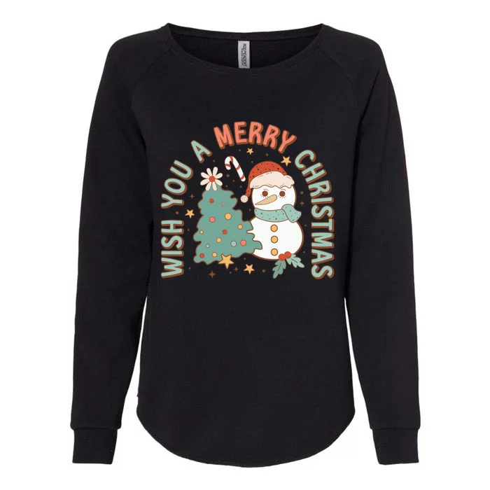 Wish You A Merry Christmas Xmas Tree Snow Retro Groovy Meaningful Gift Womens California Wash Sweatshirt