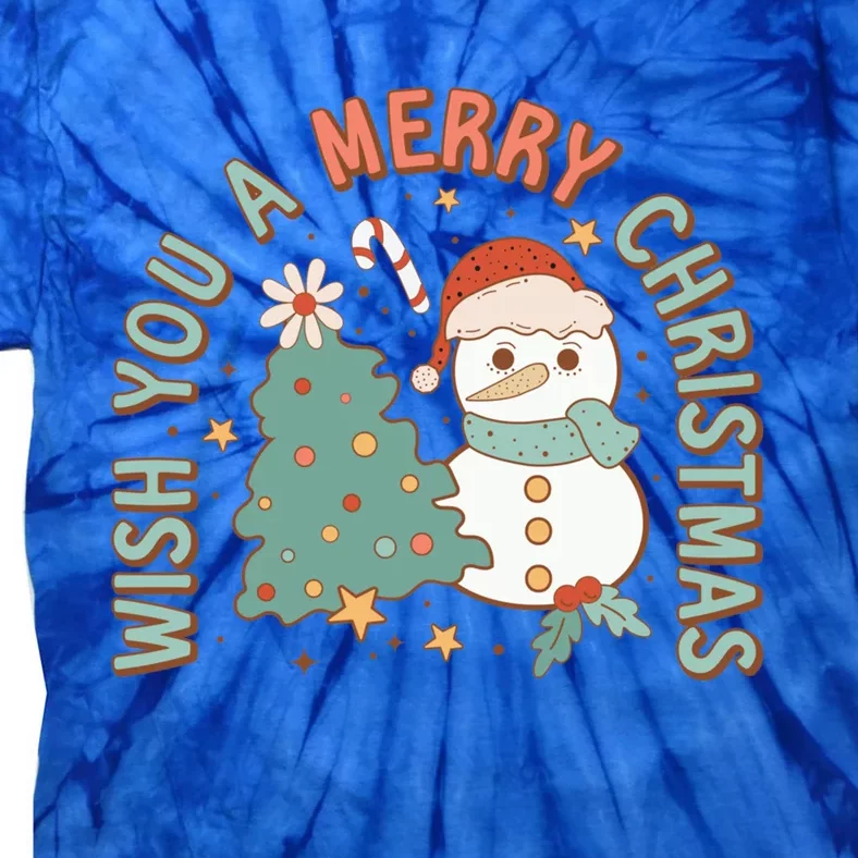 Wish You A Merry Christmas Xmas Tree Snow Retro Groovy Meaningful Gift Tie-Dye T-Shirt