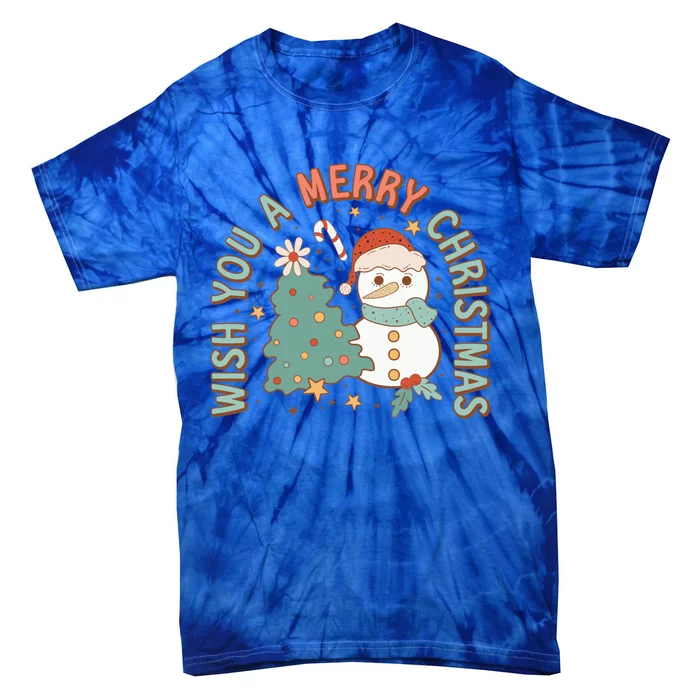 Wish You A Merry Christmas Xmas Tree Snow Retro Groovy Meaningful Gift Tie-Dye T-Shirt