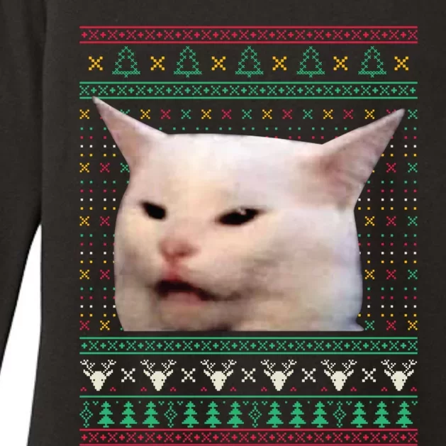 Wo Yelling At A Cat Ugly Xgiftmas Sweaters Funny Meme Dress Cute Gift Womens CVC Long Sleeve Shirt