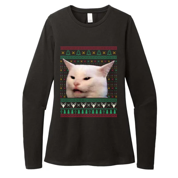 Wo Yelling At A Cat Ugly Xgiftmas Sweaters Funny Meme Dress Cute Gift Womens CVC Long Sleeve Shirt