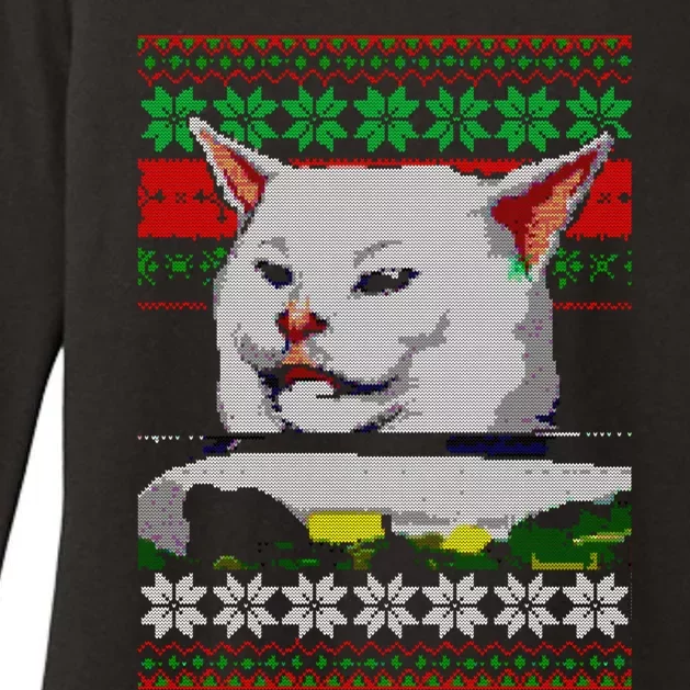 Wo Yelling At A Cat Ugly Christmas Sweater Meme Design Gift Womens CVC Long Sleeve Shirt