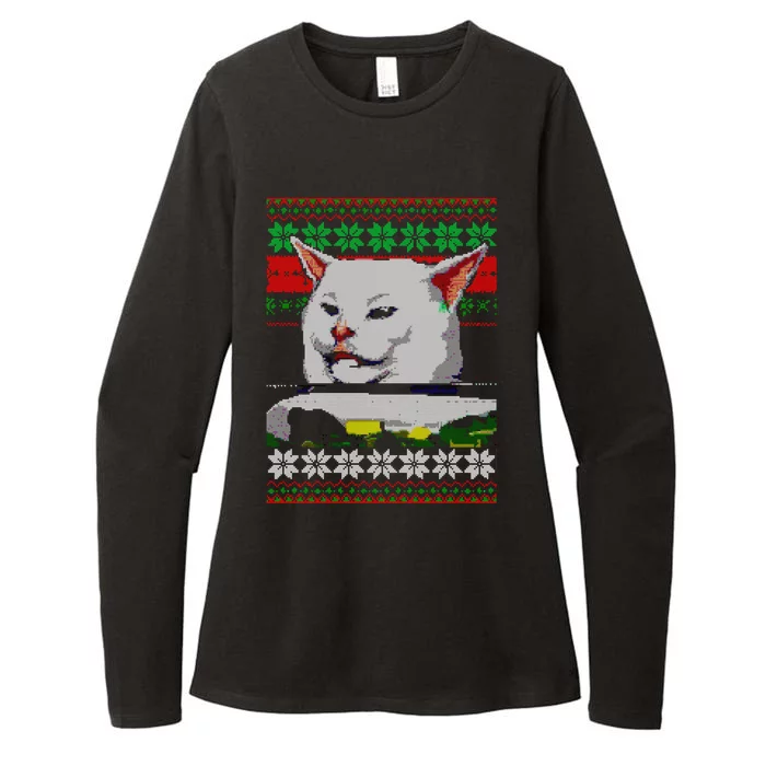 Wo Yelling At A Cat Ugly Christmas Sweater Meme Design Gift Womens CVC Long Sleeve Shirt