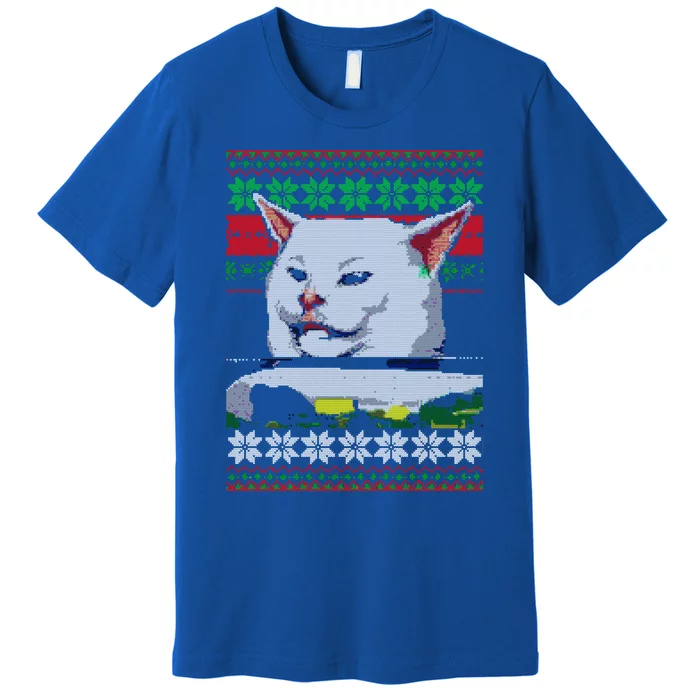 Wo Yelling At A Cat Ugly Christmas Sweater Meme Design Gift Premium T-Shirt