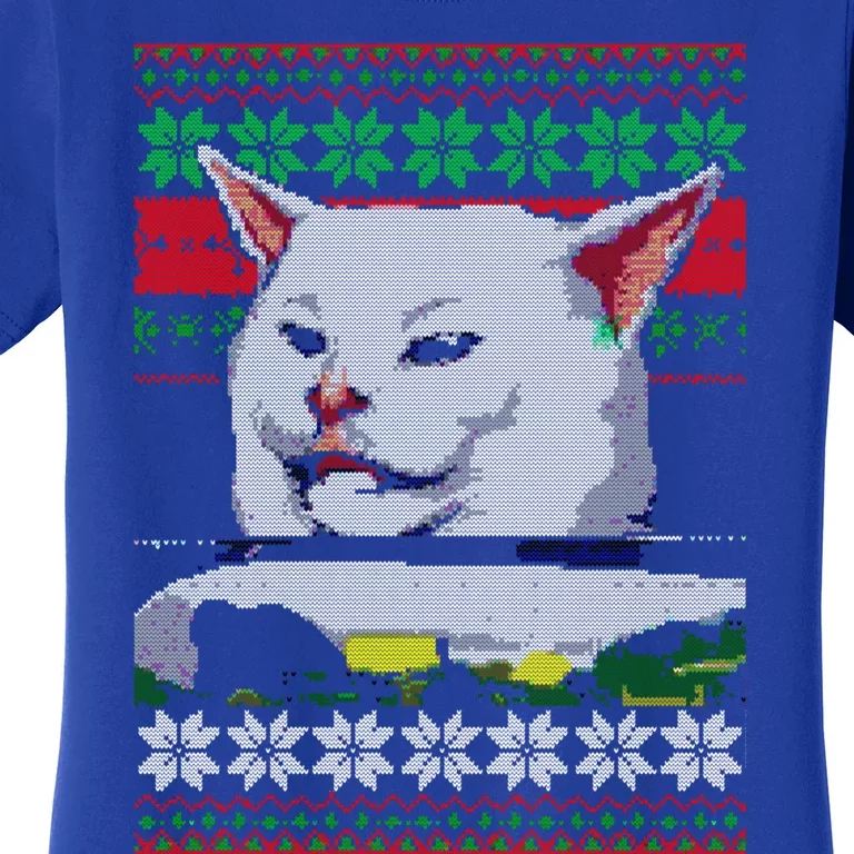 Wo Yelling At A Cat Ugly Christmas Sweater Meme Design Gift Women's T-Shirt