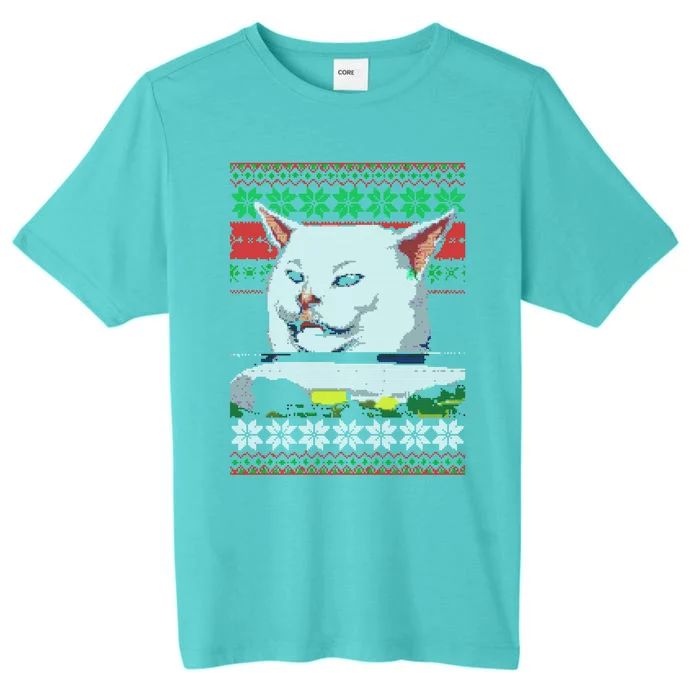 Wo Yelling At A Cat Ugly Christmas Sweater Meme Design Gift ChromaSoft Performance T-Shirt