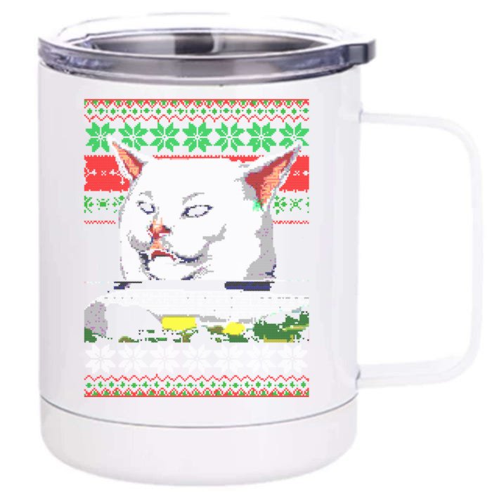 Wo Yelling At A Cat Ugly Christmas Sweater Meme Design Gift Front & Back 12oz Stainless Steel Tumbler Cup