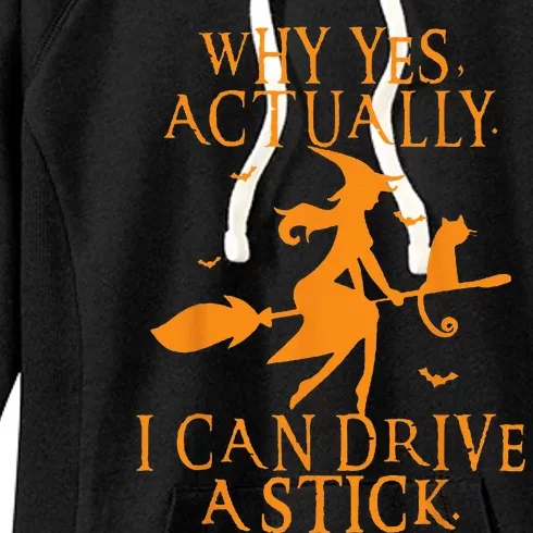 Why Yes Actually I Can Drive A Stick Halloween Witch & Cat Women's Fleece Hoodie