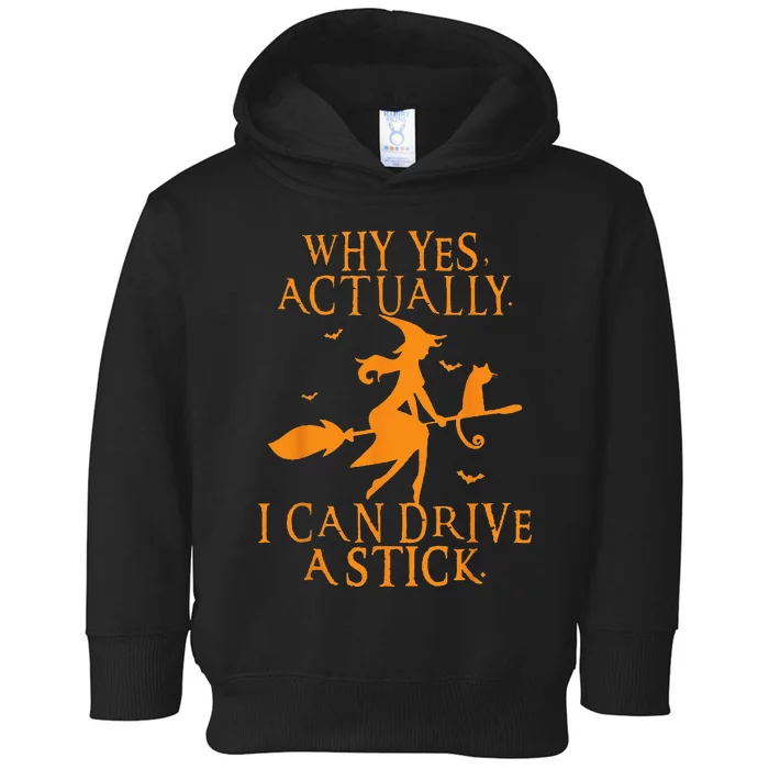 Why Yes Actually I Can Drive A Stick Halloween Witch & Cat Toddler Hoodie